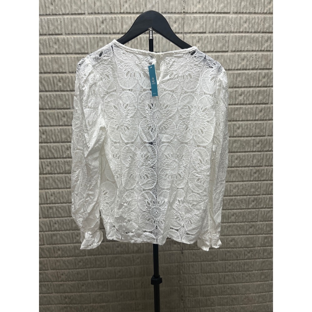 Cupshe White Floral Lace Long Sleeve Blouse Ruffle Cuff Top CAA04D2F027CC Large - Picture 2 of 4
